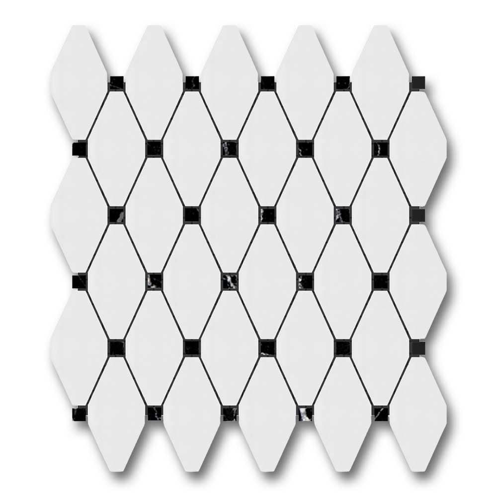 Bianco Dolomite Honed Long Octave Mosaic Tile w/ Black Dots Bianco Dolomite Honed Long Octave Mosaic Tile w/ Black Dots - American Tile Depot
