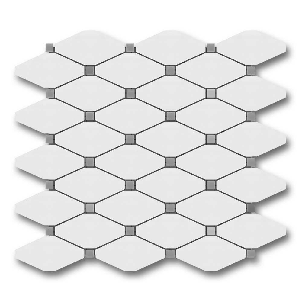 Bianco Dolomite Honed Long Octave Mosaic Tile w/ Blue-Gray Dots Bianco Dolomite Honed Long Octave Mosaic Tile w/ Blue-Gray Dots - American Tile Depot