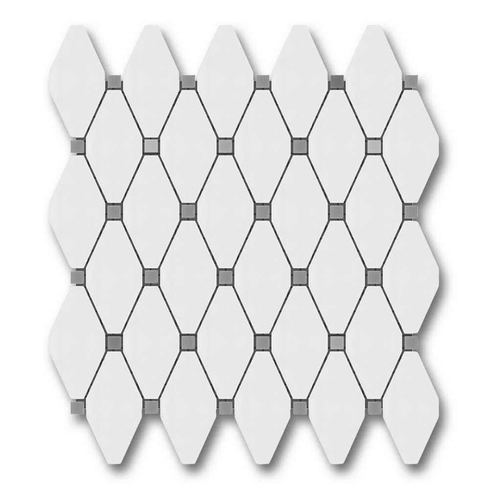 Bianco Dolomite Honed Long Octave Mosaic Tile w/ Blue-Gray Dots Bianco Dolomite Honed Long Octave Mosaic Tile w/ Blue-Gray Dots - American Tile Depot