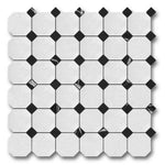 Bianco Dolomite Honed Octagon Mosaic Tile w/ Black Dots Bianco Dolomite Honed Octagon Mosaic Tile w/ Black Dots - American Tile Depot