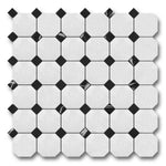 Bianco Dolomite Honed Octagon Mosaic Tile w/ Black Dots Bianco Dolomite Honed Octagon Mosaic Tile w/ Black Dots - American Tile Depot