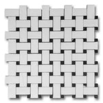 Bianco Dolomite Polished Basketweave Mosaic Tile w/ Black Dots Bianco Dolomite Polished Basketweave Mosaic Tile w/ Black Dots - American Tile Depot