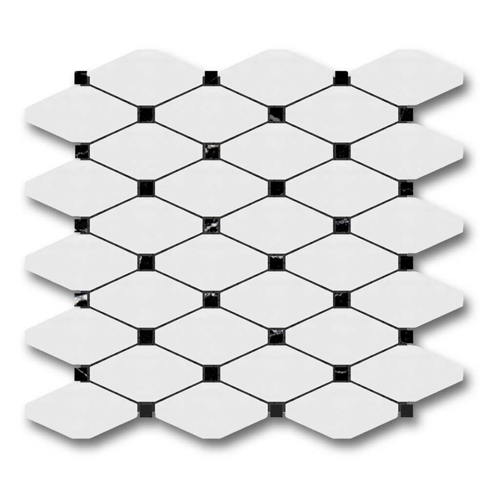 Bianco Dolomite Honed Long Octave Mosaic Tile w/ Black Dots