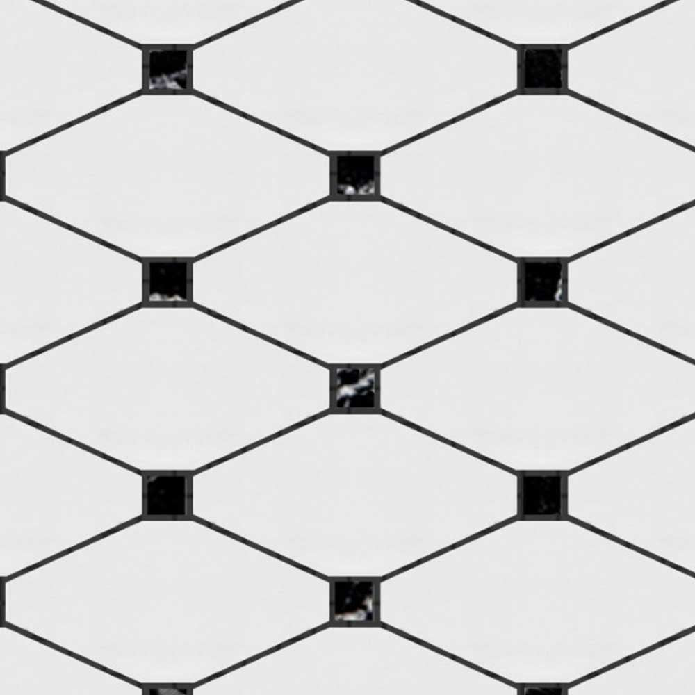 Bianco Dolomite Polished Long Octave Mosaic Tile w/ Black Dots