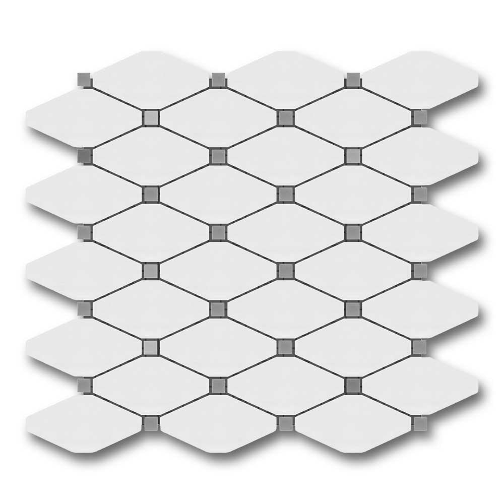 Bianco Dolomite Polished Long Octave Mosaic Tile w/ Blue-Gray Dots