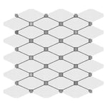 Bianco Dolomite Polished Long Octave Mosaic Tile w/ Blue-Gray Dots Bianco Dolomite Polished Long Octave Mosaic Tile w/ Blue-Gray Dots - American Tile Depot