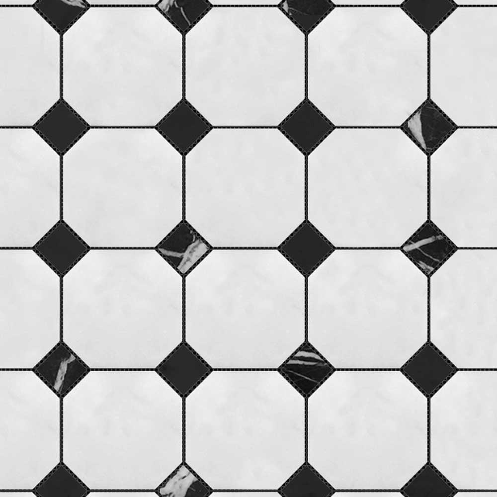 Bianco Dolomite Polished Octagon Mosaic Tile w/ Black Dots Bianco Dolomite Polished Octagon Mosaic Tile w/ Black Dots - American Tile Depot