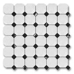 Bianco Dolomite Polished Octagon Mosaic Tile w/ Black Dots Bianco Dolomite Polished Octagon Mosaic Tile w/ Black Dots - American Tile Depot
