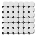 Bianco Dolomite Polished Octagon Mosaic Tile w/ Black Dots Bianco Dolomite Polished Octagon Mosaic Tile w/ Black Dots - American Tile Depot
