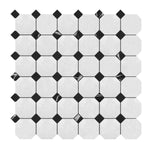 Bianco Dolomite Polished Octagon Mosaic Tile w/ Black Dots Bianco Dolomite Polished Octagon Mosaic Tile w/ Black Dots - American Tile Depot