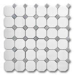 Bianco Dolomite Polished Octagon Mosaic Tile w/ Blue-Gray Dots Bianco Dolomite Polished Octagon Mosaic Tile w/ Blue-Gray Dots - American Tile Depot