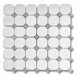 Bianco Dolomite Polished Octagon Mosaic Tile w/ Blue-Gray Dots Bianco Dolomite Polished Octagon Mosaic Tile w/ Blue-Gray Dots - American Tile Depot