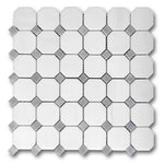 Bianco Dolomite Polished Octagon Mosaic Tile w/ Blue-Gray Dots Bianco Dolomite Polished Octagon Mosaic Tile w/ Blue-Gray Dots - American Tile Depot