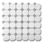 Bianco Dolomite Polished Octagon Mosaic Tile w/ Blue-Gray Dots Bianco Dolomite Polished Octagon Mosaic Tile w/ Blue-Gray Dots - American Tile Depot