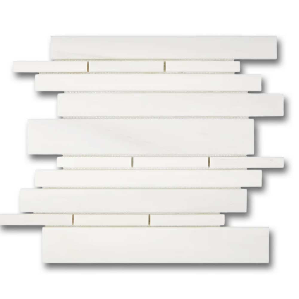 Bianco Dolomite Honed Random Strip Mosaic Tile