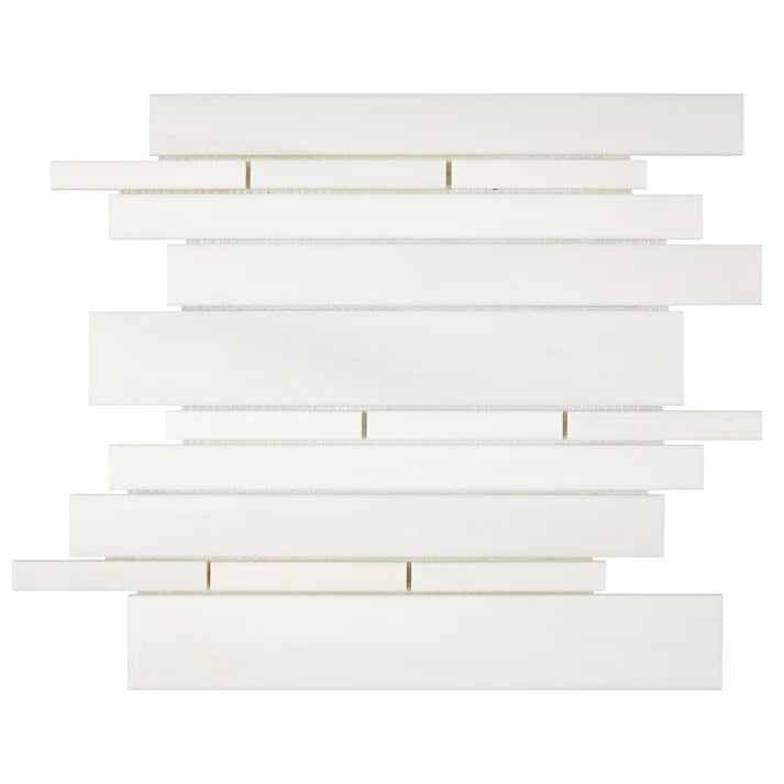 Bianco Dolomite Polished Random Strip Mosaic Tile Bianco Dolomite Polished Random Strip Mosaic Tile - American Tile Depot