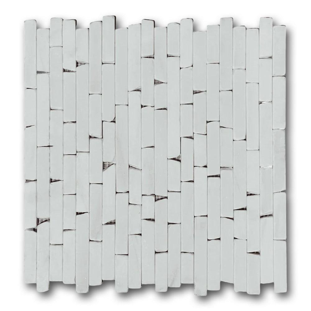 Bianco Dolomite Tumbled Random Strip Mosaic Tile Bianco Dolomite Tumbled Random Strip Mosaic Tile - American Tile Depot