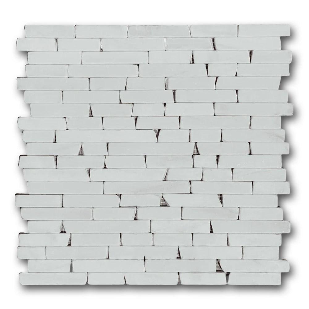 Bianco Dolomite Tumbled Random Strip Mosaic Tile Bianco Dolomite Tumbled Random Strip Mosaic Tile - American Tile Depot