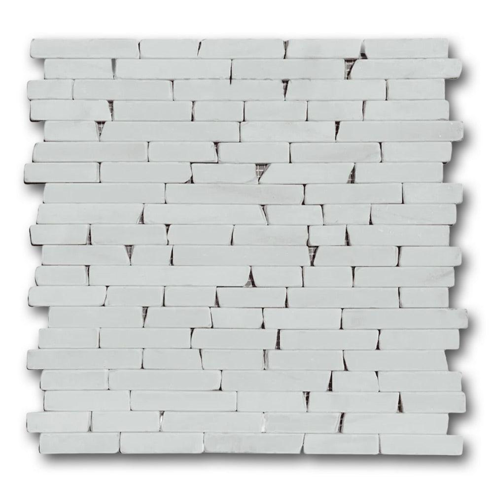 Bianco Dolomite Tumbled Random Strip Mosaic Tile Bianco Dolomite Tumbled Random Strip Mosaic Tile - American Tile Depot