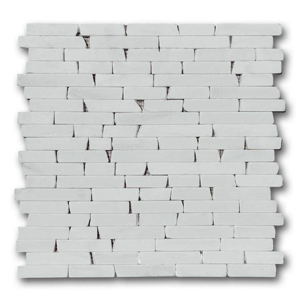 Bianco Dolomite Tumbled Random Strip Mosaic Tile Bianco Dolomite Tumbled Random Strip Mosaic Tile - American Tile Depot