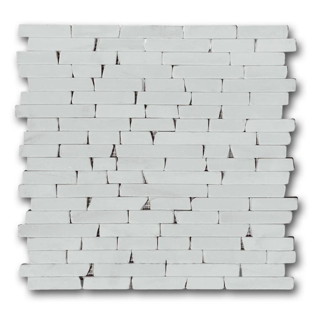 Bianco Dolomite Tumbled Random Strip Mosaic Tile Bianco Dolomite Tumbled Random Strip Mosaic Tile - American Tile Depot