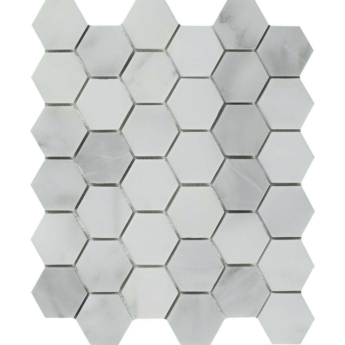 Bianco Venatino Marble Honed 2" Hexagon Mosaic Tile Bianco Venatino Marble Honed 2" Hexagon Mosaic Tile - American Tile Depot
