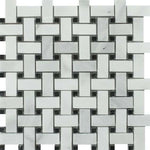 Bianco Venatino Marble Honed Basketweave Mosaic Tile w/ Black Dots Bianco Venatino Marble Honed Basketweave Mosaic Tile w/ Black Dots - American Tile Depot
