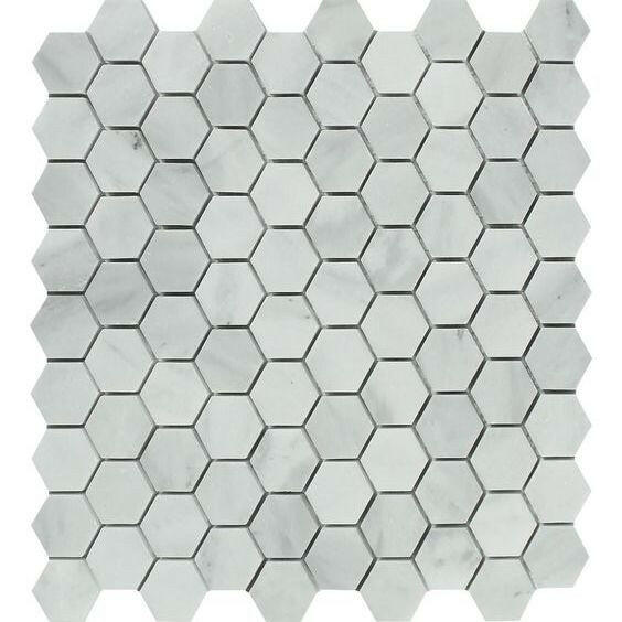 Bianco Venatino Marble Polished 1" Hexagon Mosaic Tile Bianco Venatino Marble Polished 1" Hexagon Mosaic Tile - American Tile Depot