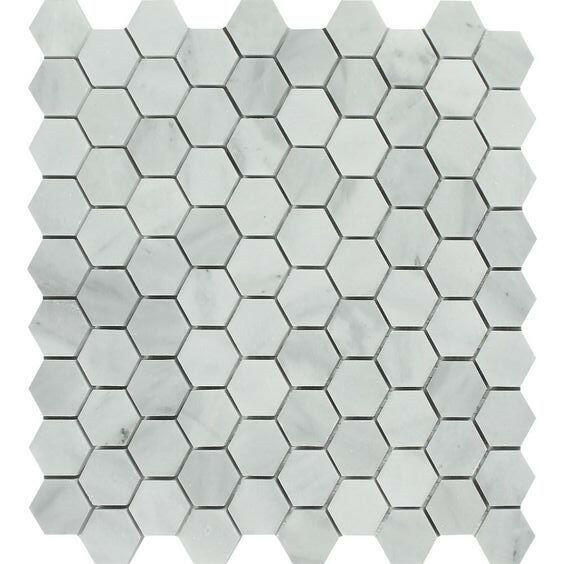 Bianco Venatino Marble Polished 1" Hexagon Mosaic Tile Bianco Venatino Marble Polished 1" Hexagon Mosaic Tile - American Tile Depot