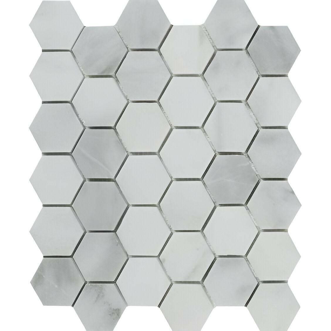 Bianco Venatino Marble Polished 2" Hexagon Mosaic Tile Bianco Venatino Marble Polished 2" Hexagon Mosaic Tile - American Tile Depot