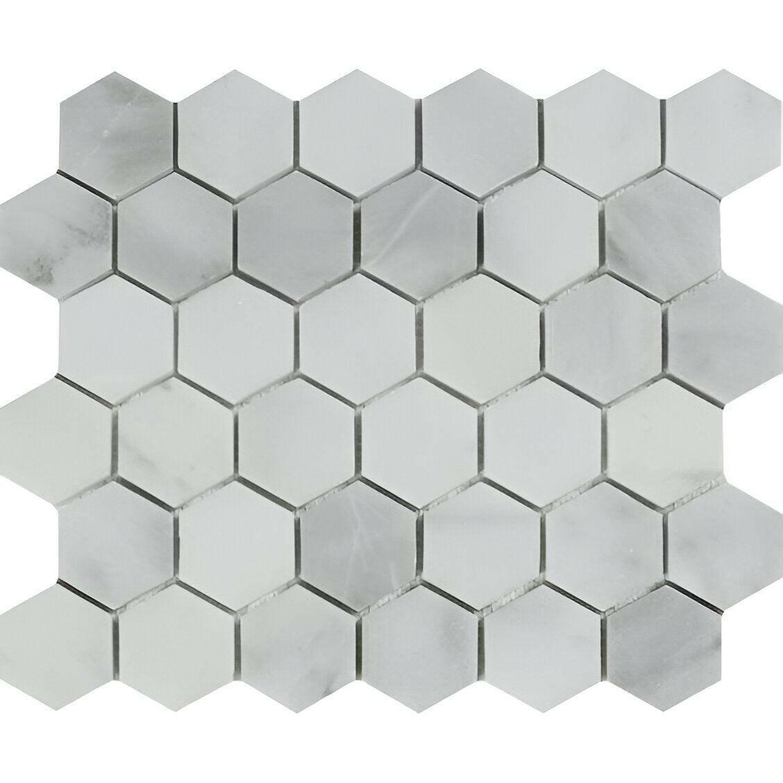 Bianco Venatino Marble Polished 2" Hexagon Mosaic Tile Bianco Venatino Marble Polished 2" Hexagon Mosaic Tile - American Tile Depot