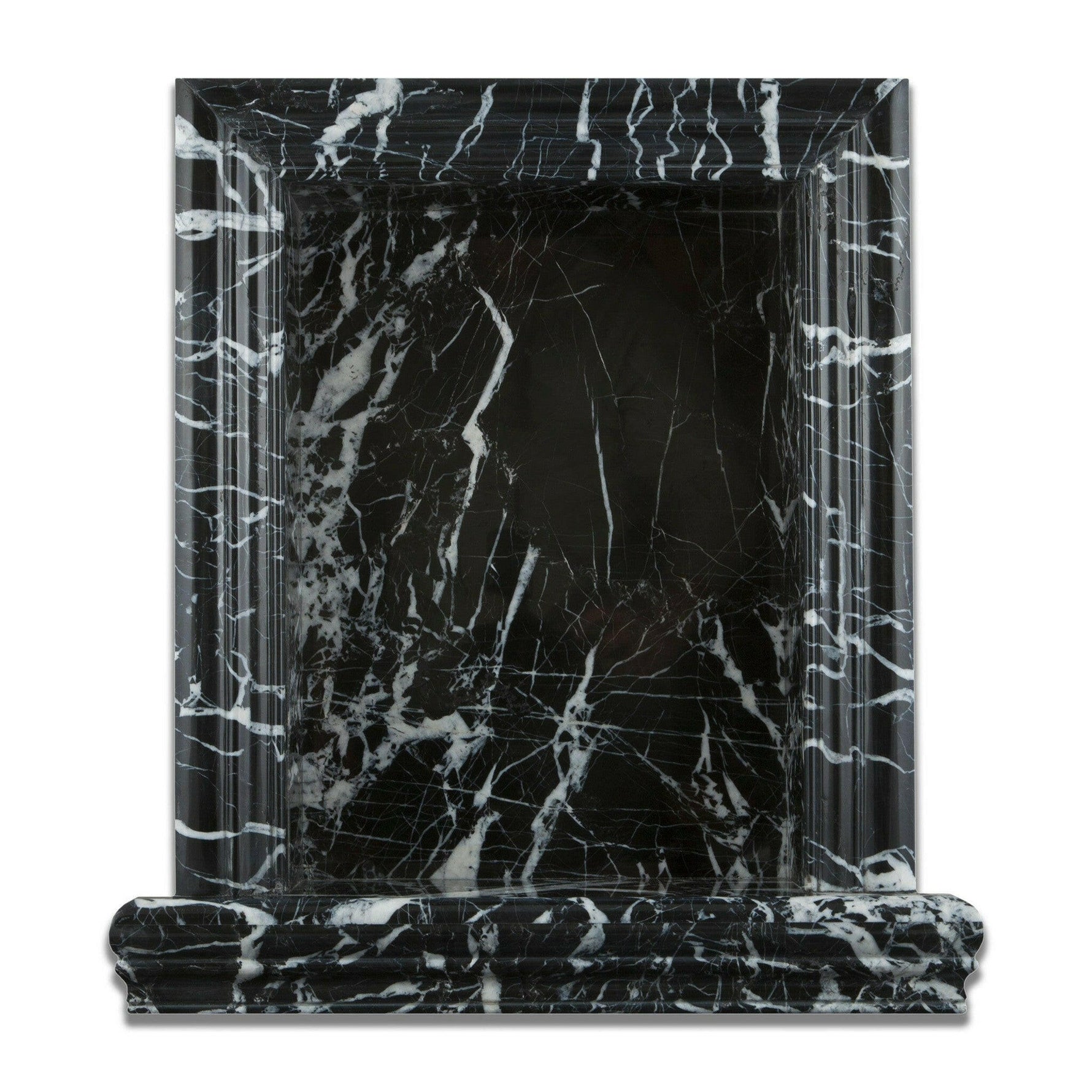 Black Marquina Marble Hand-Made Custom Shampoo Niche / Shelf - LARGE - Honed Black Marquina Marble Hand-Made Custom Shampoo Niche / Shelf - LARGE - Honed - American Tile Depot