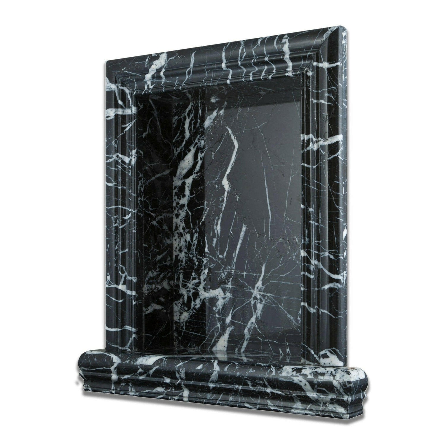 Black Marquina Marble Hand-Made Custom Shampoo Niche / Shelf - LARGE - Honed Black Marquina Marble Hand-Made Custom Shampoo Niche / Shelf - LARGE - Honed - American Tile Depot