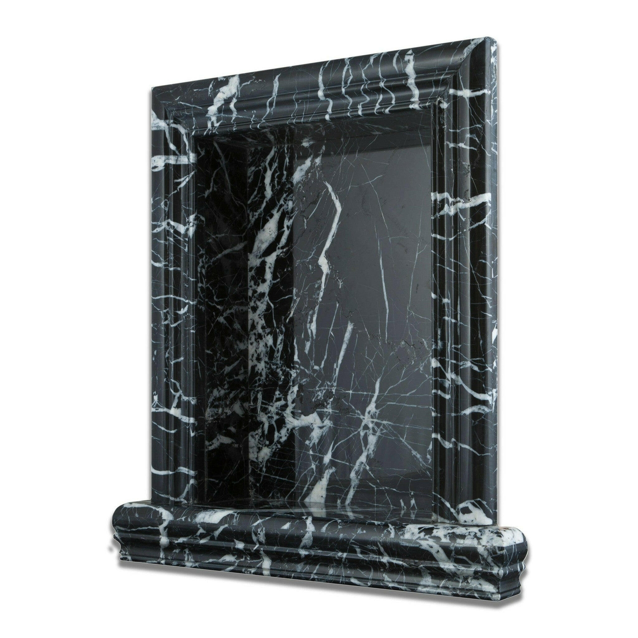 Black Marquina Marble Hand-Made Custom Shampoo Niche / Shelf - LARGE - Honed Black Marquina Marble Hand-Made Custom Shampoo Niche / Shelf - LARGE - Honed - American Tile Depot