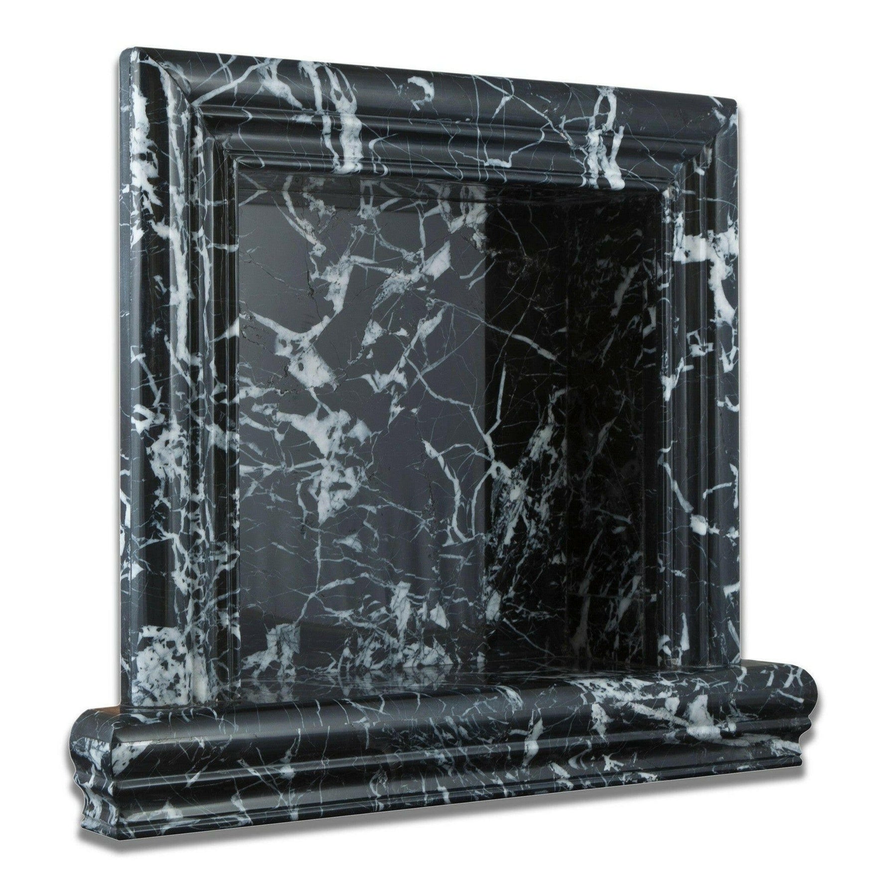 Black Marquina Marble Hand-Made Custom Shampoo Niche / Shelf - SMALL - Honed Black Marquina Marble Hand-Made Custom Shampoo Niche / Shelf - SMALL - Honed - American Tile Depot