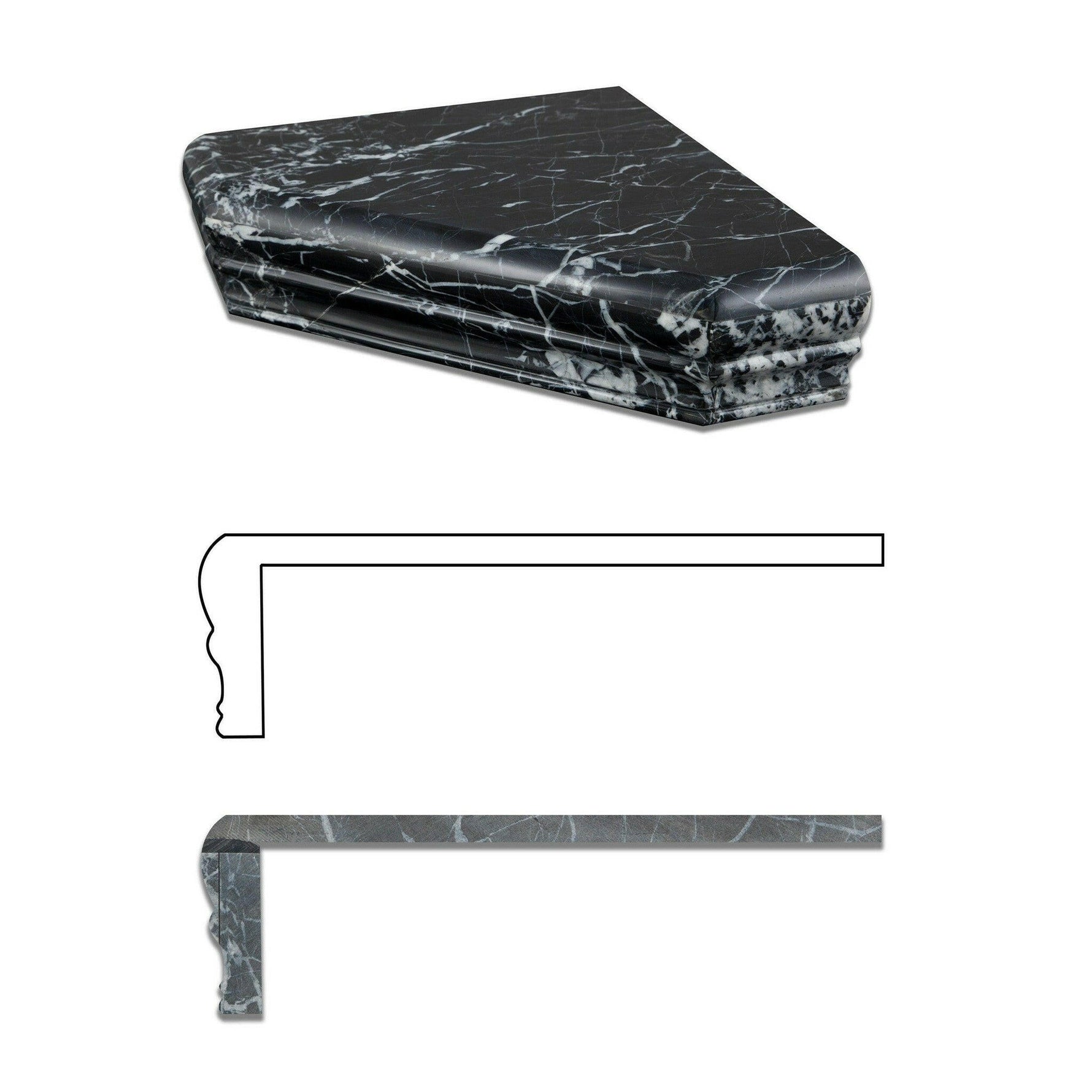 Black Marquina Marble Hand-Made Custom Shower Corner Shelf - Polished Black Marquina Marble Hand-Made Custom Shower Corner Shelf - Polished - American Tile Depot