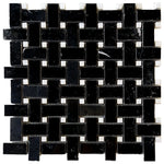 Black Marquina Marble Honed Basketweave Mosaic Tile w/ White Dots Black Marquina Marble Honed Basketweave Mosaic Tile w/ White Dots - American Tile Depot