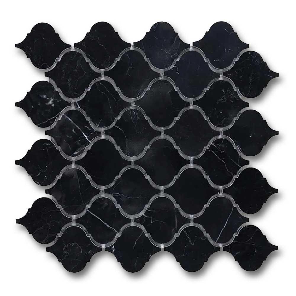 Black Marquina Marble Honed Lantern Mosaic Tile Black Marquina Marble Honed Lantern Mosaic Tile - American Tile Depot