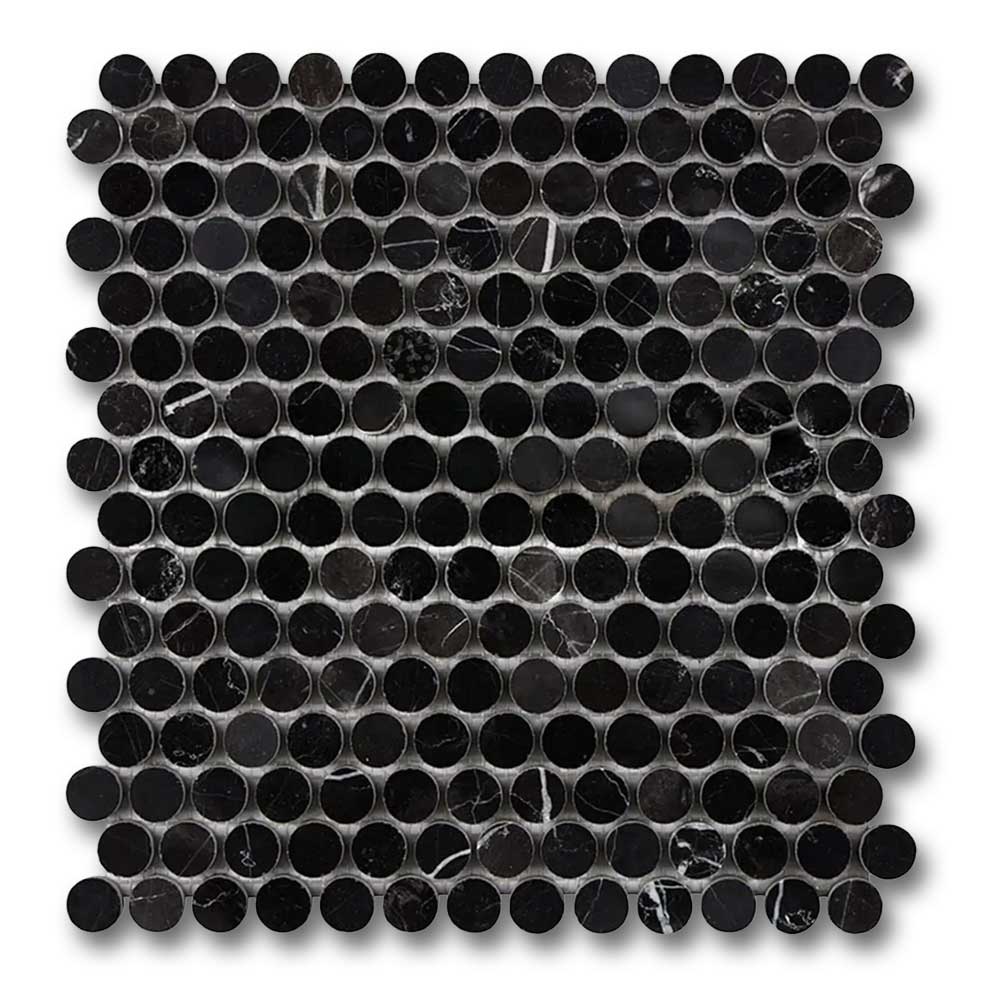 Black Marquina Marble Polished Penny Round Mosaic Tile