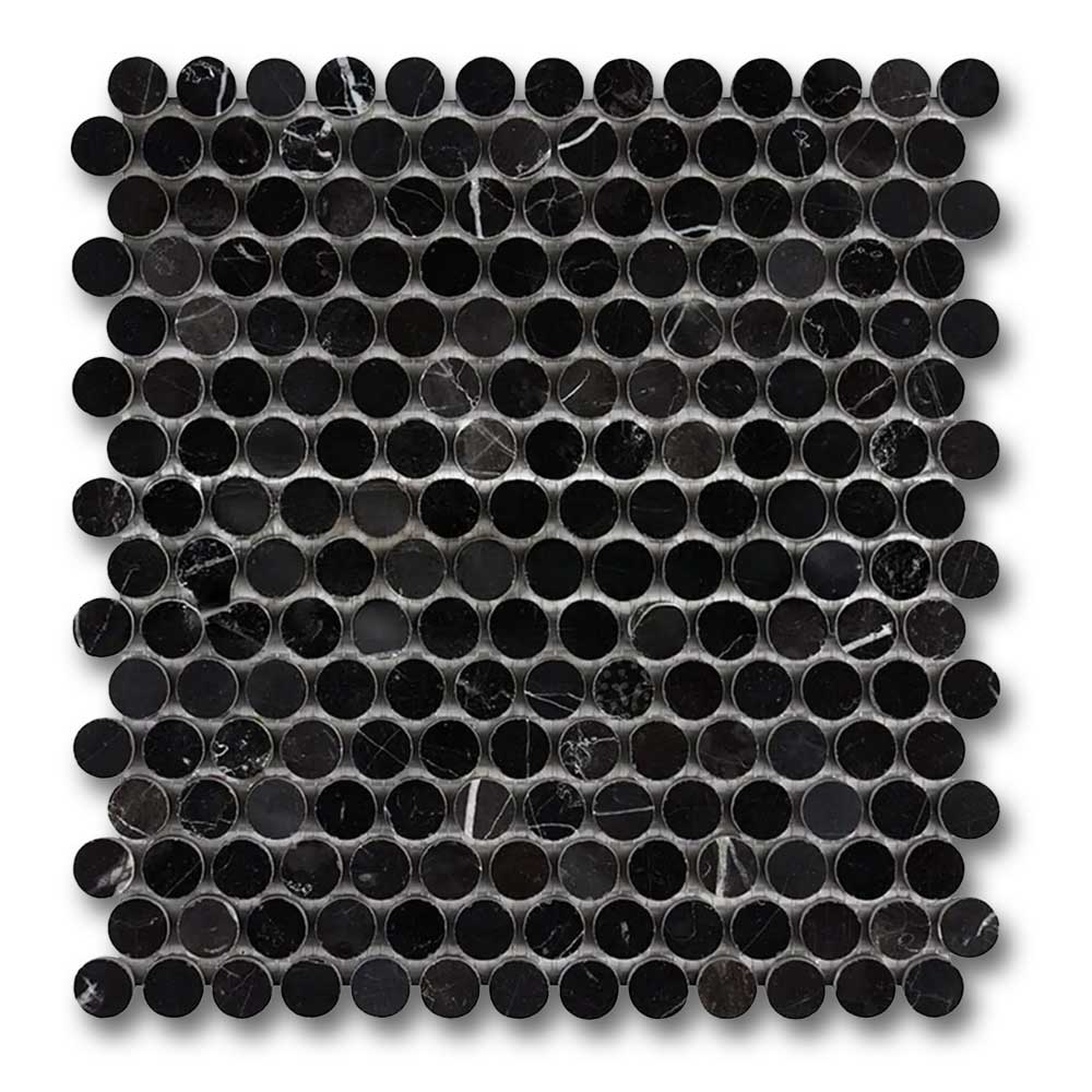 Black Marquina Marble Honed Penny Round Mosaic Tile