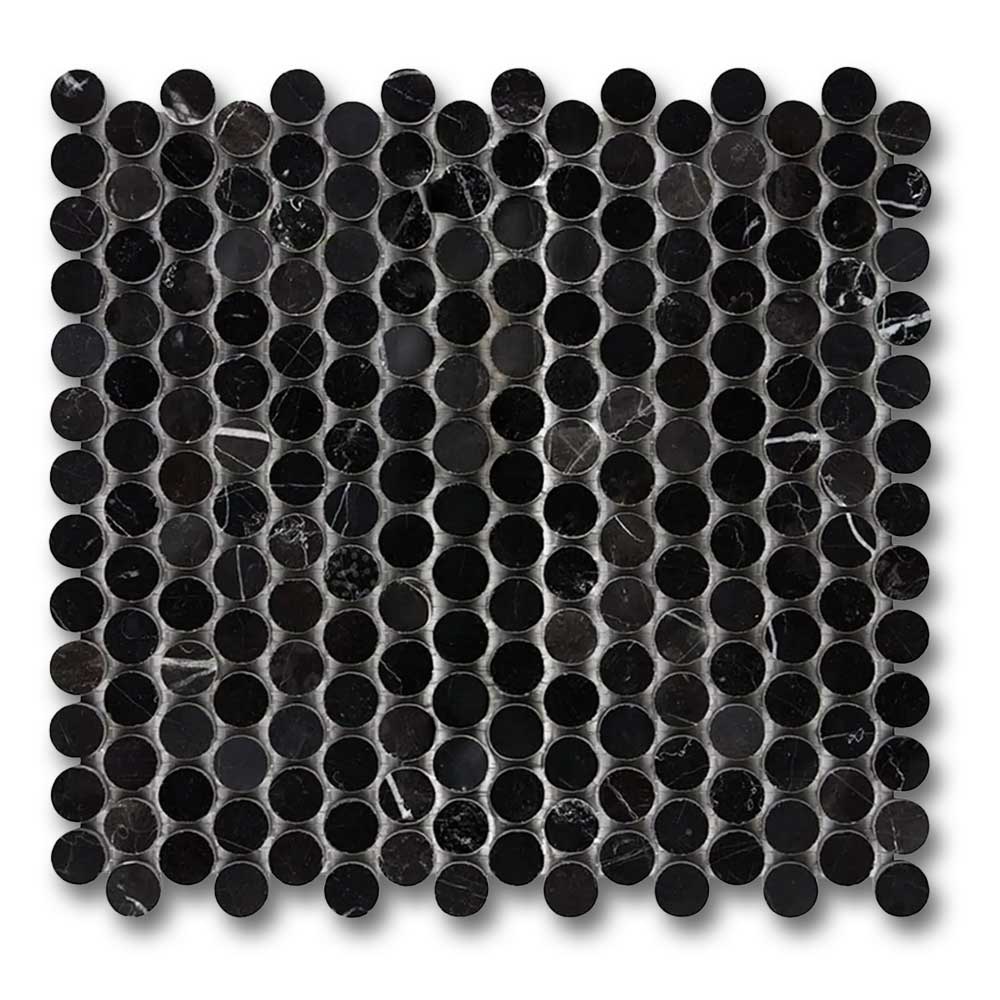 Black Marquina Marble Honed Penny Round Mosaic Tile