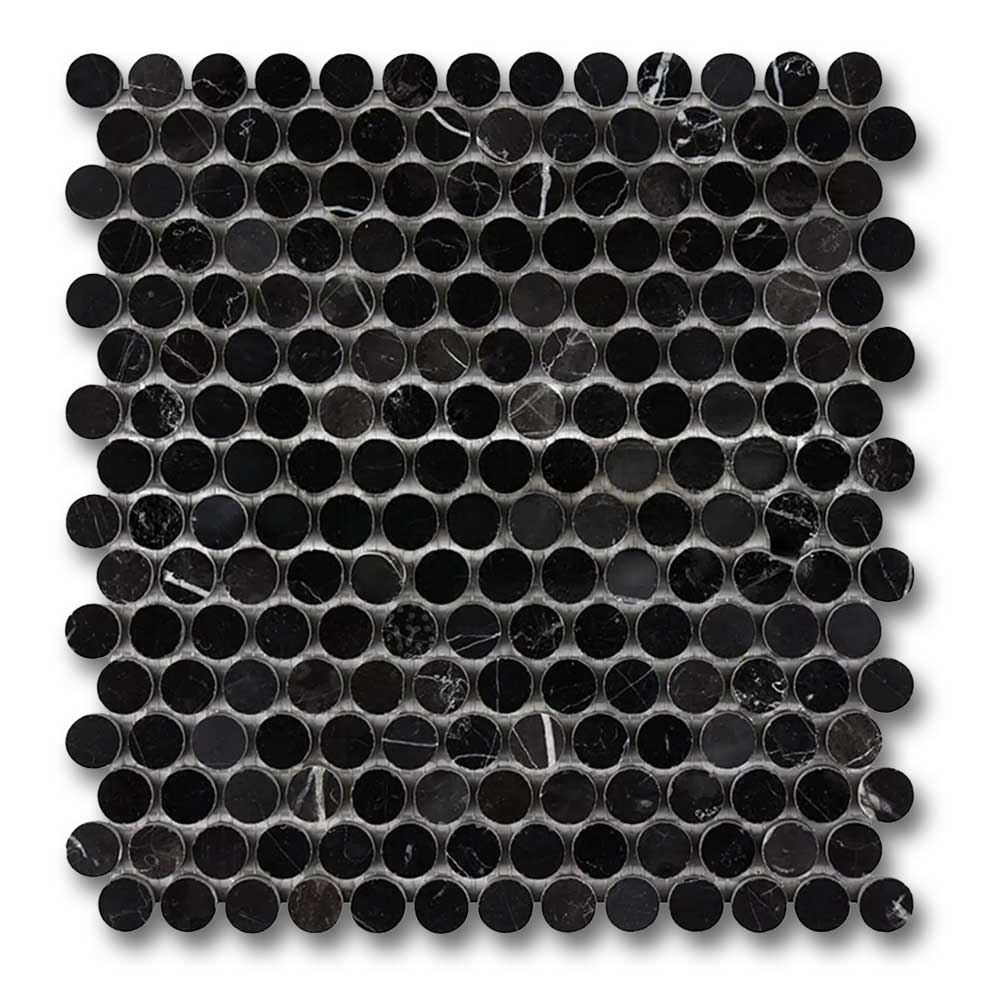 Black Marquina Marble Polished Penny Round Mosaic Tile