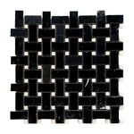 Black Marquina Marble Polished Basketweave Mosaic Tile w/ White Dots - American Tile Depot