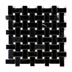 Black Marquina Marble Polished Basketweave Mosaic Tile w/ White Dots - American Tile Depot
