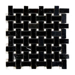 Black Marquina Marble Polished Basketweave Mosaic Tile w/ White Dots - American Tile Depot