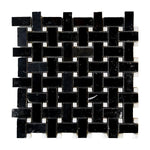 Black Marquina Marble Polished Basketweave Mosaic Tile w/ White Dots - American Tile Depot