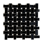 Black Marquina Marble Polished Basketweave Mosaic Tile w/ White Dots - American Tile Depot