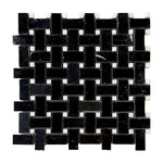 Black Marquina Marble Polished Basketweave Mosaic Tile w/ White Dots - American Tile Depot