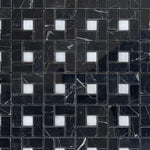 Black Marquina Marble Polished Pinwheel Mosaic Tile w/ White Dots Black Marquina Marble Polished Pinwheel Mosaic Tile w/ White Dots - American Tile Depot