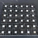 Black Marquina Marble Polished Pinwheel Mosaic Tile w/ White Dots Black Marquina Marble Polished Pinwheel Mosaic Tile w/ White Dots - American Tile Depot